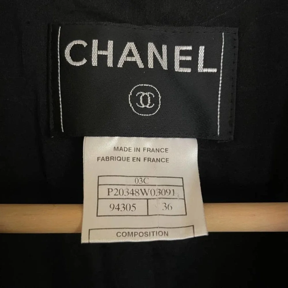CHANEL Vintage Boucle Black Wool Dinner Jacket Cropped Blazer Archival 2003